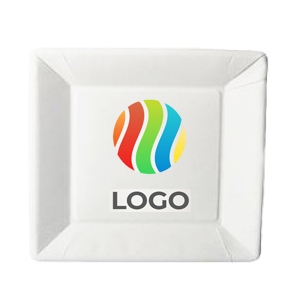 Тарелка бумажная 220х220мм квадратная ламинированная с ЛОГОТИПОМ