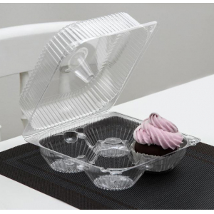 Контейнер-ракушка для кондитерских изделий 4 ячейки 186х186х81мм БОПС прозрачный с крышкой