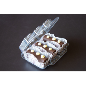 Контейнер-ракушка для кондитерских изделий 3 ячейки БОПС прозрачный с крышкой