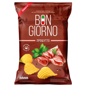 Чипсы из натур. картофеля рифленые BON GIORNO ХАМОН, 80г
