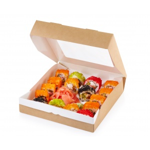 Коробка универсальная с окном 1500мл бумага крафт