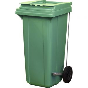Контейнер для мусора L 55см w 48см h 96см 120л с педалью на колесах пластик зеленый Тара МКТ120 зеленый с педалью
