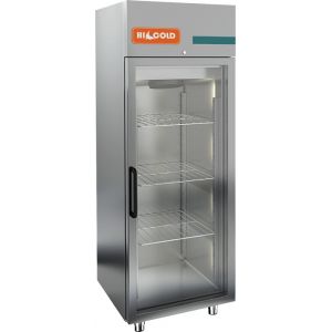Шкаф холодильный, GN2/1,  700л, 1 дверь стекло, 3 полки, ножки, 0/+10С, дин.охл., нерж.сталь