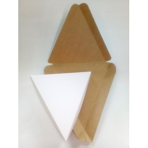 Коробка для пиццы треугольная 260х260х240x40мм картон белый/крафт