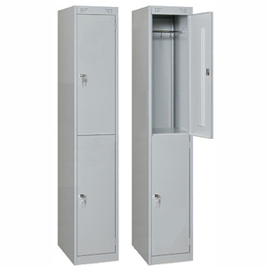 Шкаф для одежды,  300х500х1850мм, 1 секция, 2 ячейки, 2 двери распашные, 2 перекладины, 4 крючка, 2 замка, краш.металл серый RAL7035, собранный