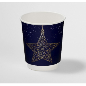 Стакан бумажный для горячих напитков двухслойный ЗИМА 250мл Soft-touch синий